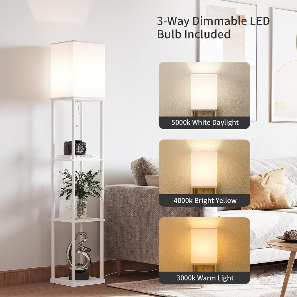 SUNMORY Floor Lamp with Shelves, Modern Square Standing Lamp with 3 Color Temperature Bulb, Corner Display Bookshelf Lamp for Living Room…