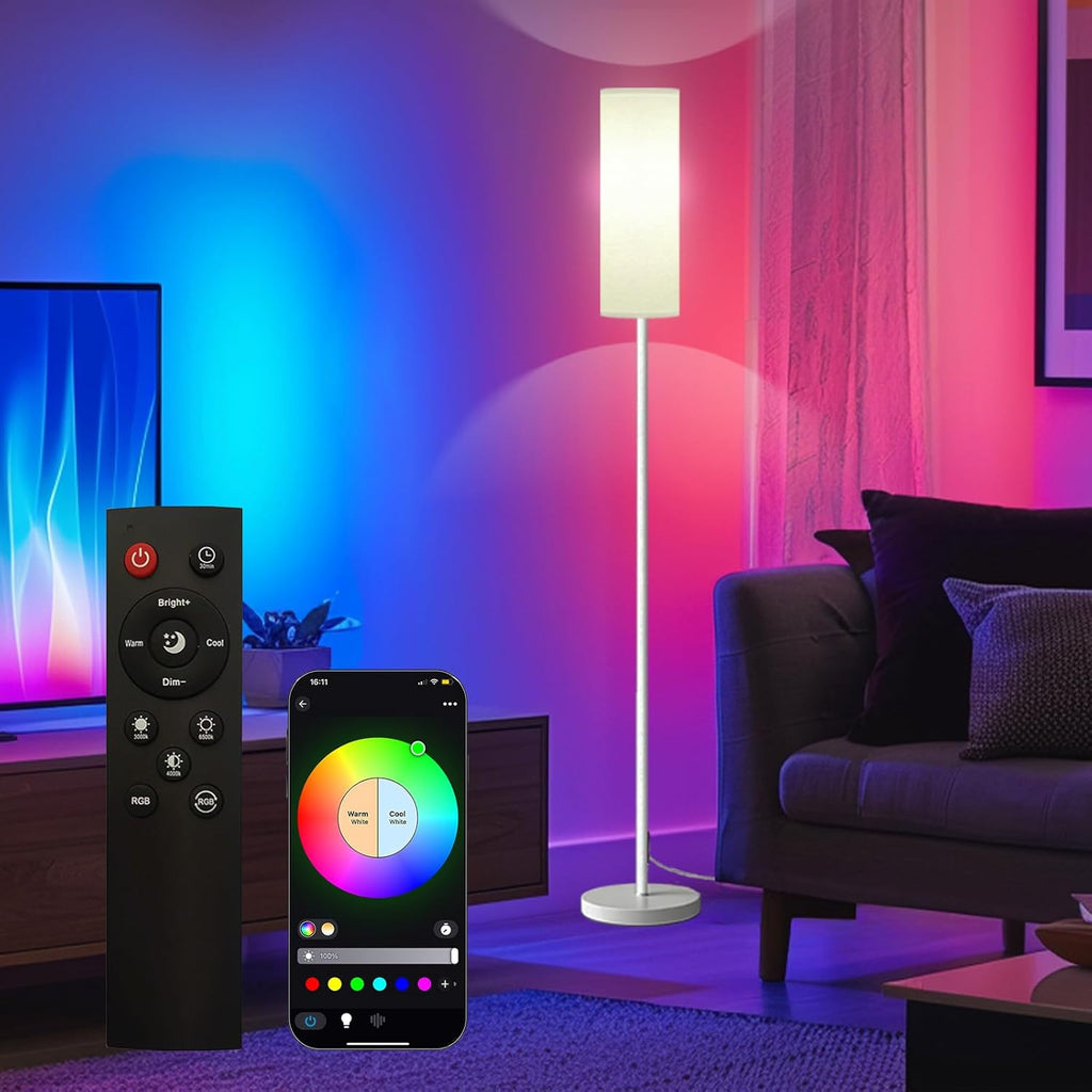 Qaubauyt Smart LED Floor Lamp with APP Control & RGB Colors - Dimmable Standing Lamp for Living Room, Bedroom, Gaming - Remote, Timer, 9W…