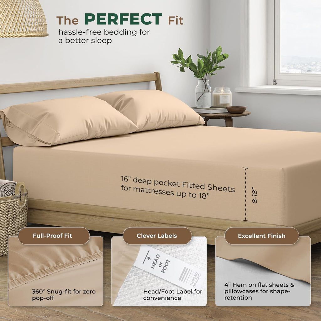 THREAD SPREAD 100% Organic Cotton Sheets California King Size - 4 PC Organic Cotton Cal King Size Percale Weave Sheet Set, Soft, Cooling…