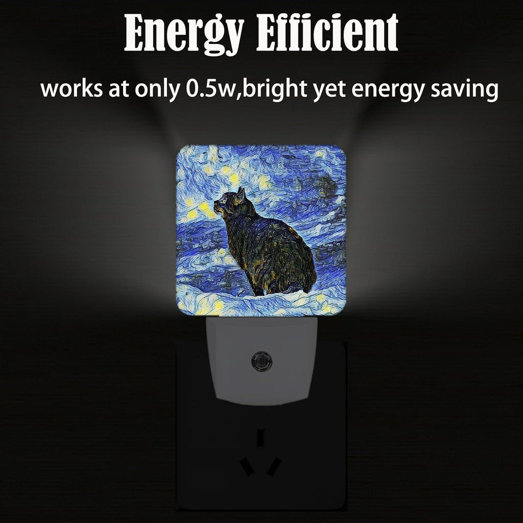 Black Cat Night Light, Plug Into Wall for Boys Girls Bedroom Decorative Square Night Light Lamp 0.5w Sleep Friendly
