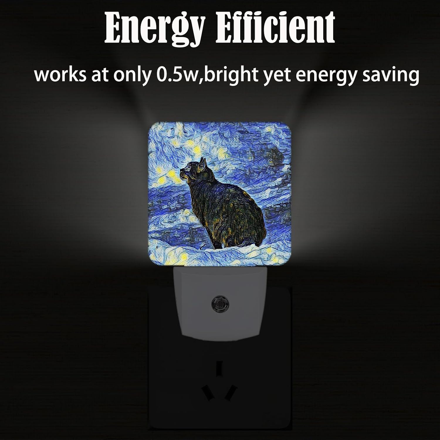 Black Cat Night Light, Plug Into Wall for Boys Girls Bedroom Decorative Square Night Light Lamp 0.5w Sleep Friendly