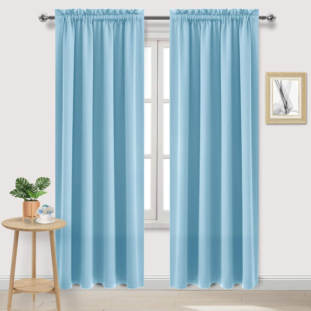 Dwcn Blackout Curtains Room Darkening Thermal Insulated Bedroom Curtains Window Curtain Panels, 52 x 84 inches Long, Set of 2 Light Blue Ro…