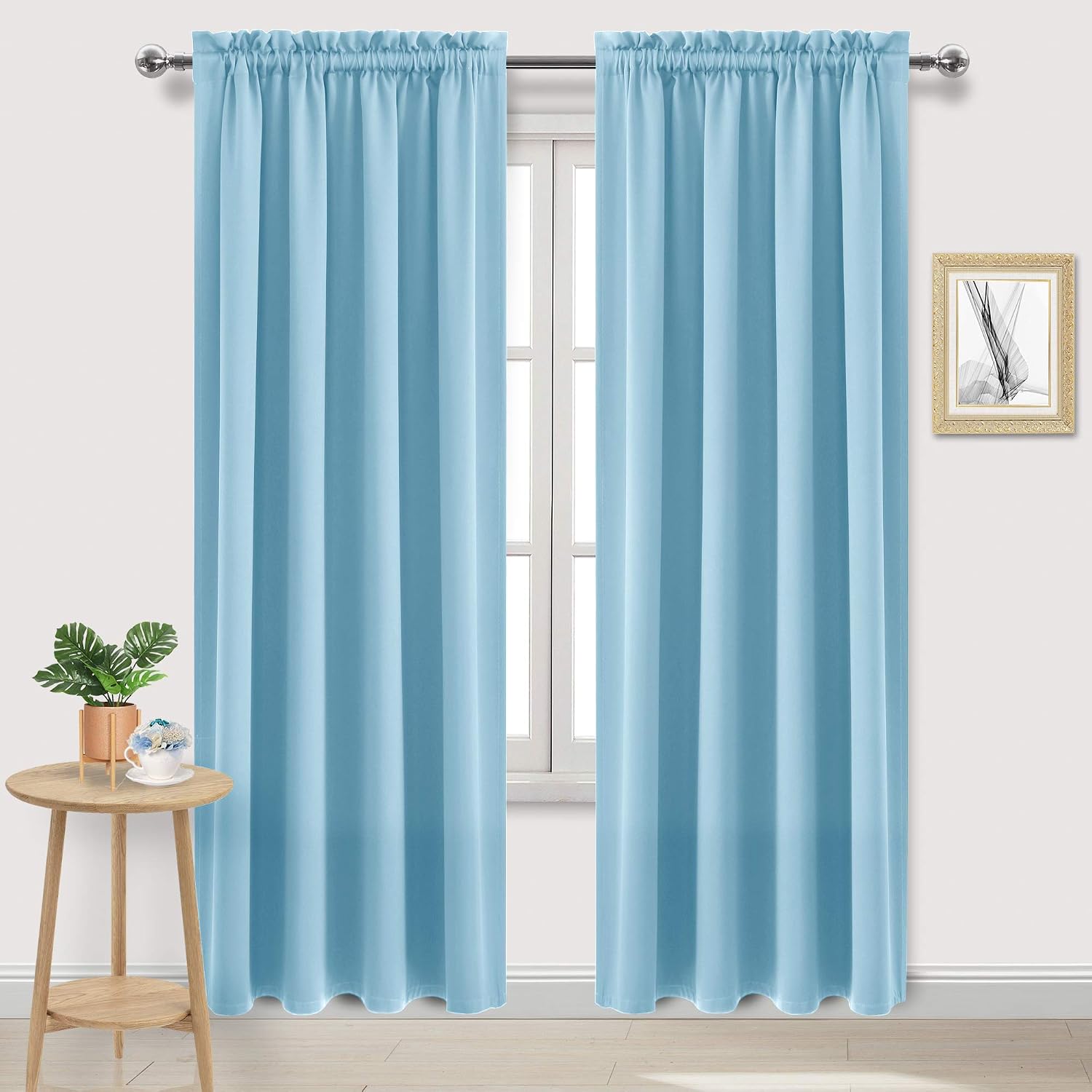 Dwcn Blackout Curtains Room Darkening Thermal Insulated Bedroom Curtains Window Curtain Panels, 52 x 84 inches Long, Set of 2 Light Blue Ro…