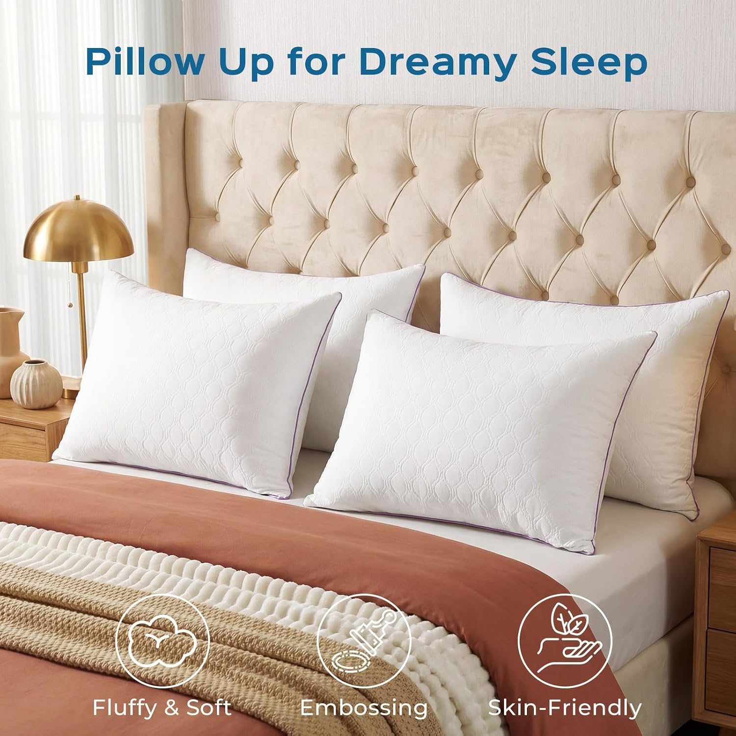 Jollyvogue Pillows Standard Set of 4, Bed Pillow for Side, Back, and Stomach Sleepers, Down Alternative Filled Full Size Pillows, Luxury Ho…