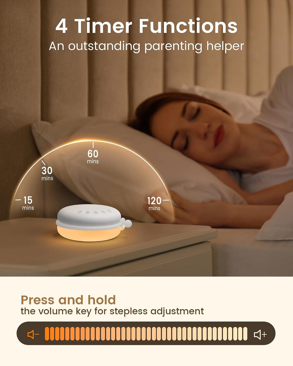 Glocusent 3-in-1 Portable Baby Sound Machine, White Noise Machine for Sleeping, Night Light & Phone Connected Speaker 34 Sounds Timing Func…