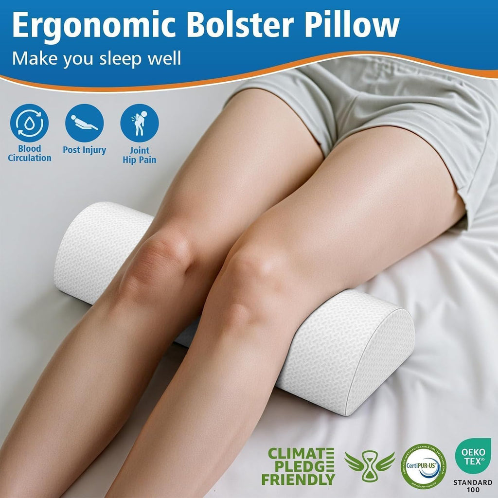 SweetSlubr Knee Pillow for Side Sleepers, Half Moon Memory Foam Bolster Pillow for Legs, Ergonomic Design Wedge Elevation Pillow for…