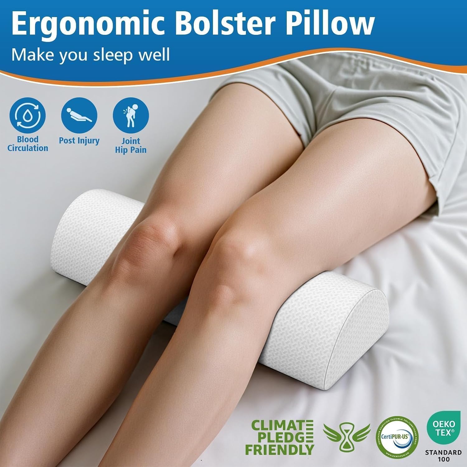 SweetSlubr Knee Pillow for Side Sleepers, Half Moon Memory Foam Bolster Pillow for Legs, Ergonomic Design Wedge Elevation Pillow for…