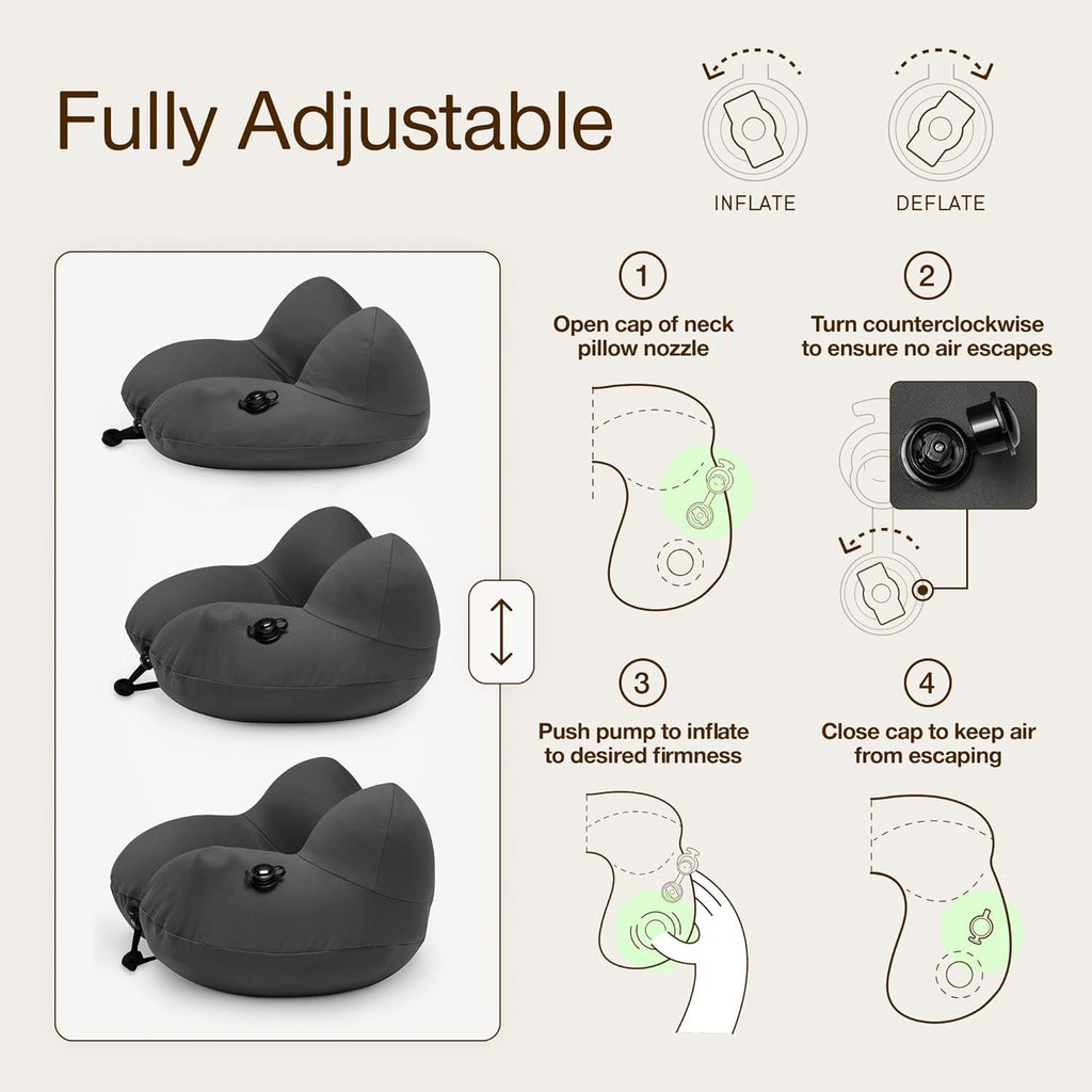 Coop Home Goods AirJustable Travel Neck Pillow, Inflatable, Adjustable Support for Neck & Chin, Compact, Soft Memory Foam Comfort…