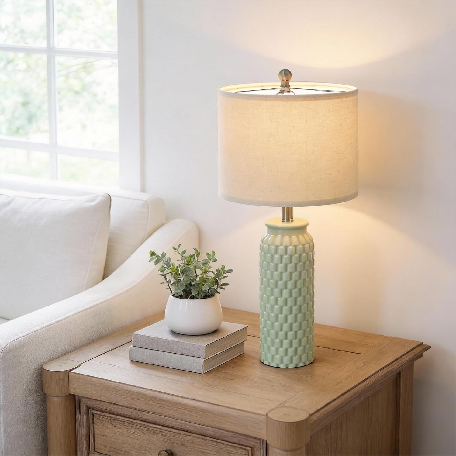 USumkky 27" Ceramic Table Lamps Set of 2 - Modern Farmhouse & Boho Style, Bedside Nightstand Lamps for Bedroom, Living Room End Table…