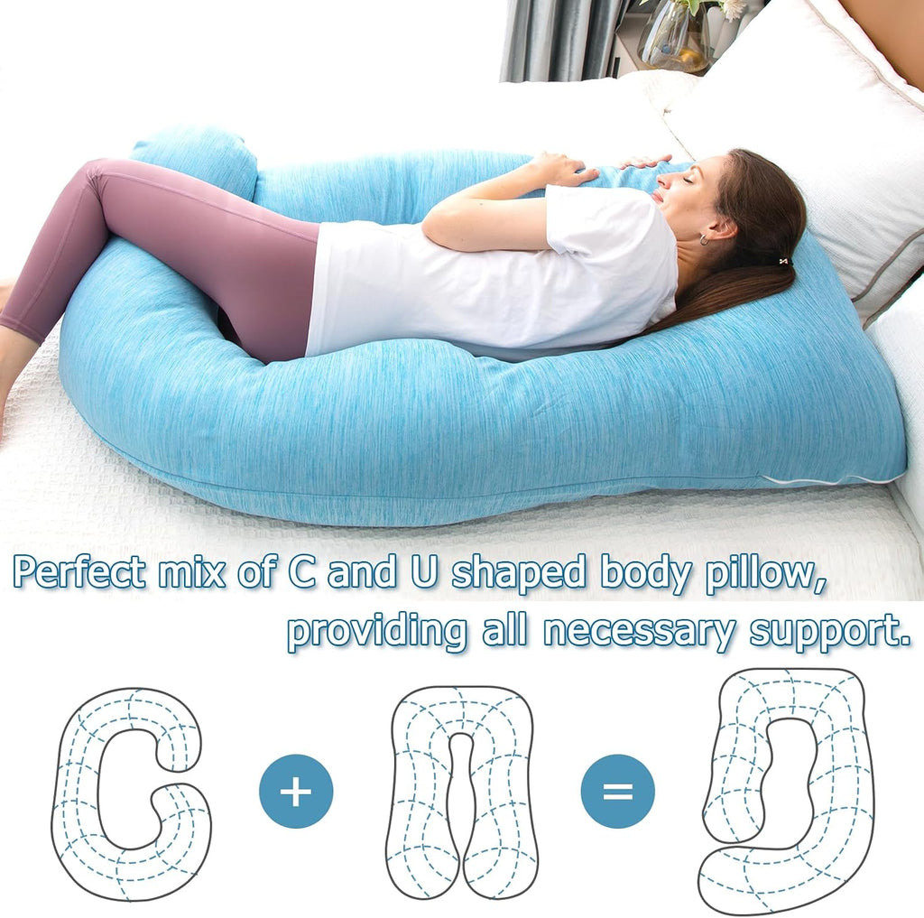 Moonpine MOON PINE Pregnancy Pillow, U Shaped Full Body Pillow for Maternity Support, Sleeping Pillow with Cover for Pregnant Women (Light…