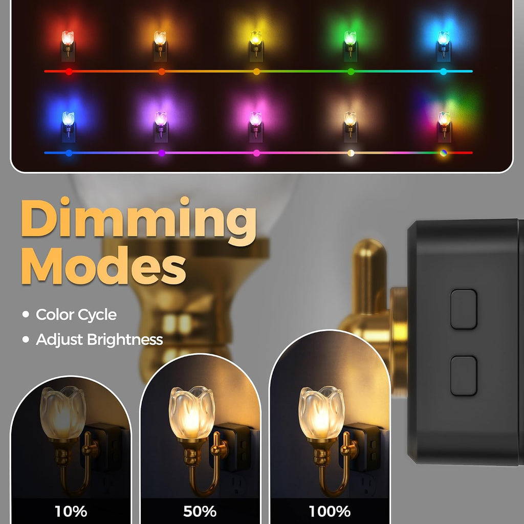 DORESshop LED Night Light, Tulip Night Lights Plug into Wall, 3 Level Brightness Adjustable Plug in Night Light, 8-Color RGB LED…