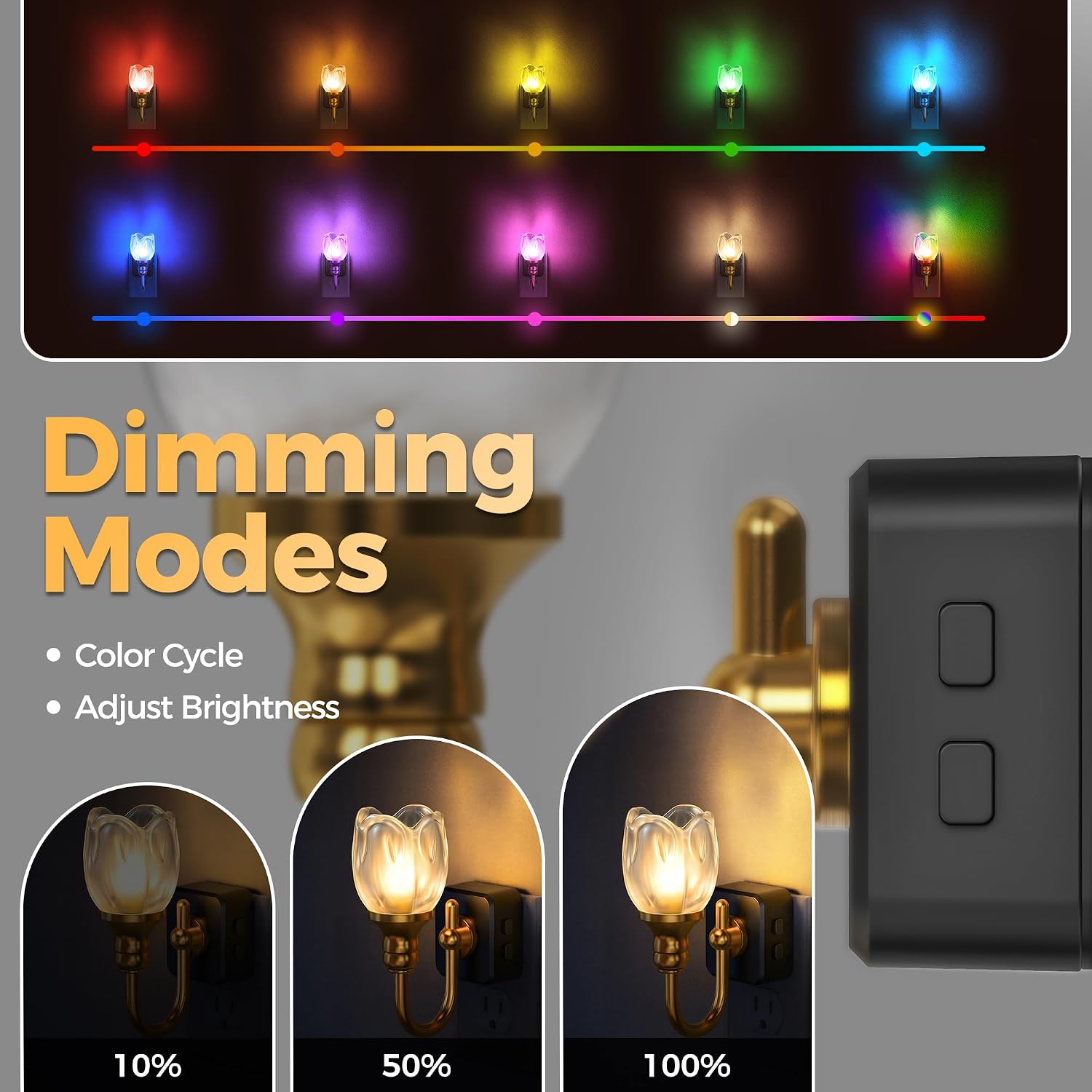 DORESshop LED Night Light, Tulip Night Lights Plug into Wall, 3 Level Brightness Adjustable Plug in Night Light, 8-Color RGB LED…