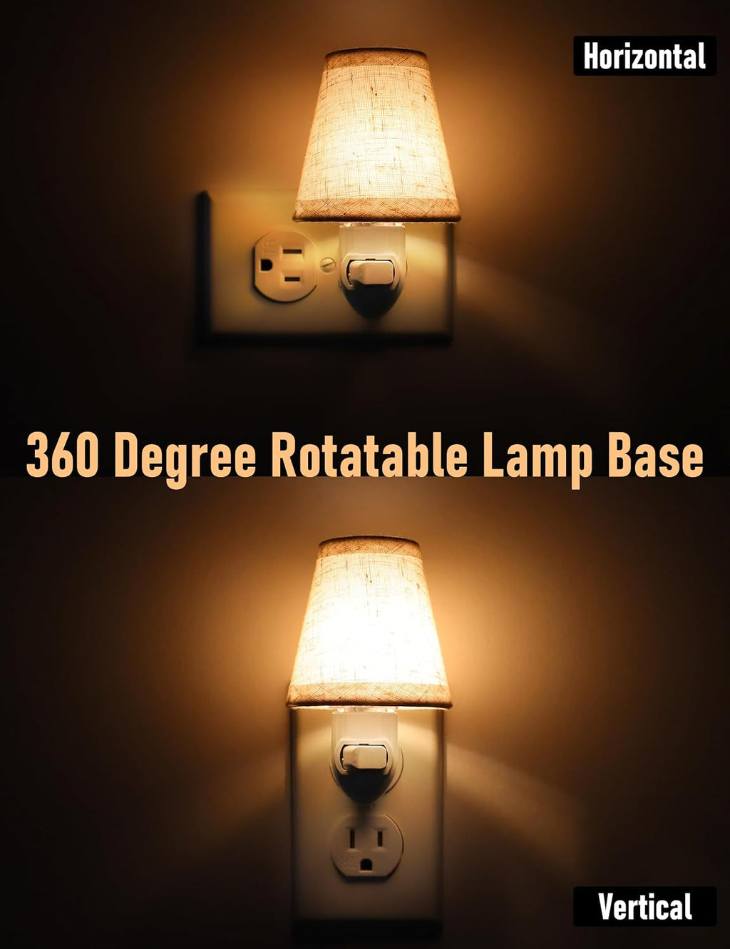 Vintage Plug in Night Light with Switch, 2-Pack 0.5W LED Night Lights Plug into Wall Socket, Soft Warm Baby Nursery Nightlight with Linen…