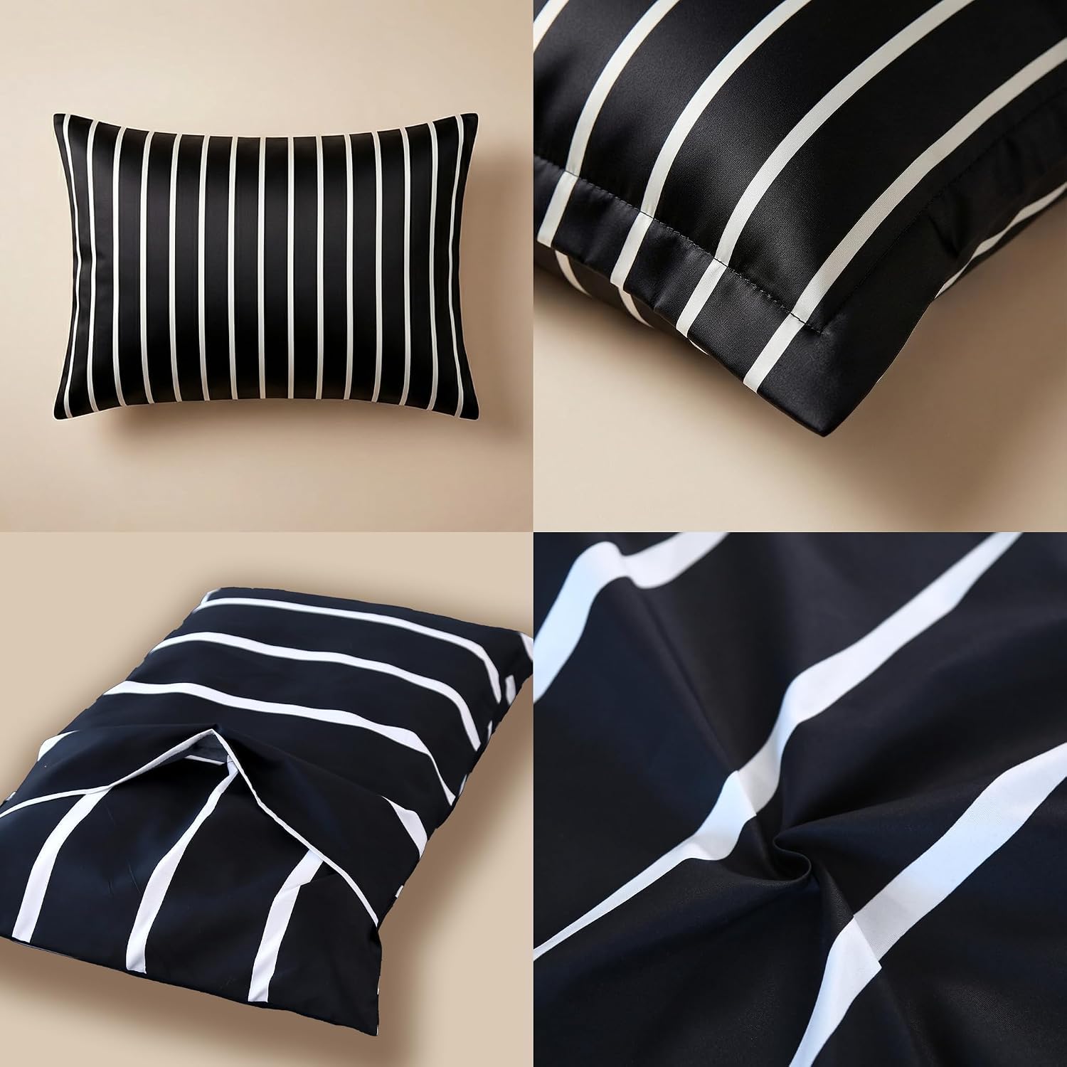 Mag 2 Pack Striped Pillowcases Queen Size 20"×30", Black and White Striped Pillow Cases, Soft Microfiber Hotel Quality, Bedroom Pillow Cover…