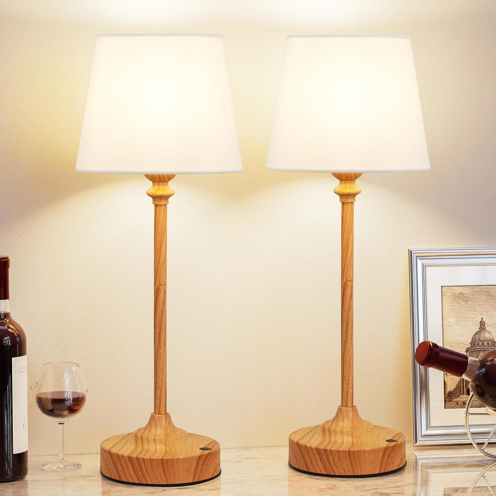 Kakanuo Cordless Table Lamps Rechargeable Set - 2 Pack Wooden 4000mAH Battery Operated Lamps for Decor, 3000K Stepless Dimming Touch…