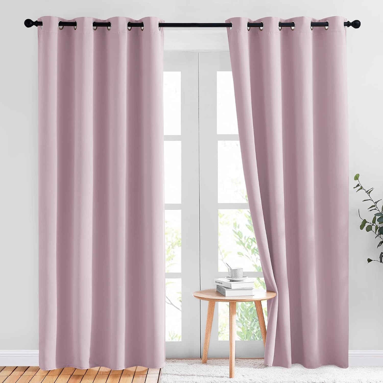 Nicetown Blackout Pink Curtains for Girls Room - Thermal Insulated Solid Grommet Room Darkening Curtains/Panels/Drape for Bedroom (Lavender…