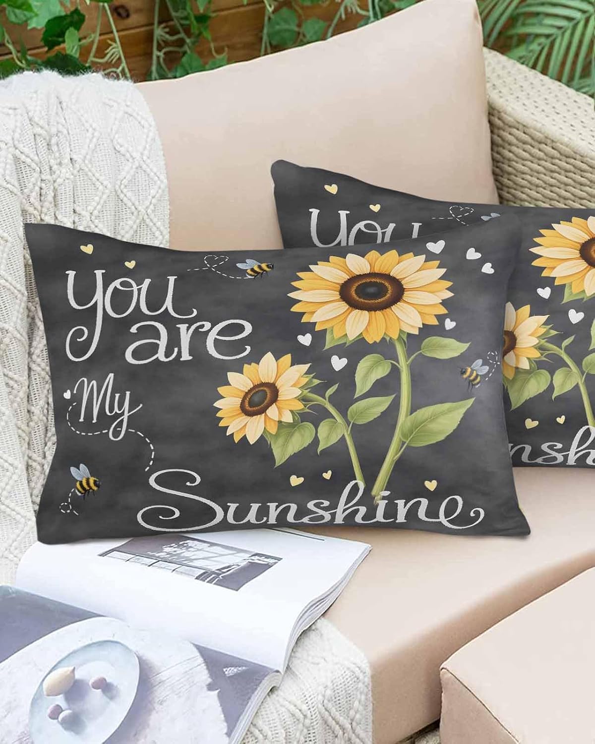 Rgaienmelw You Are My Sunshine Throw Pillow Covers Standard Size 20x26 Inches, Rectangle Decorative Pillowcase with Zipper, Yellow Sun…