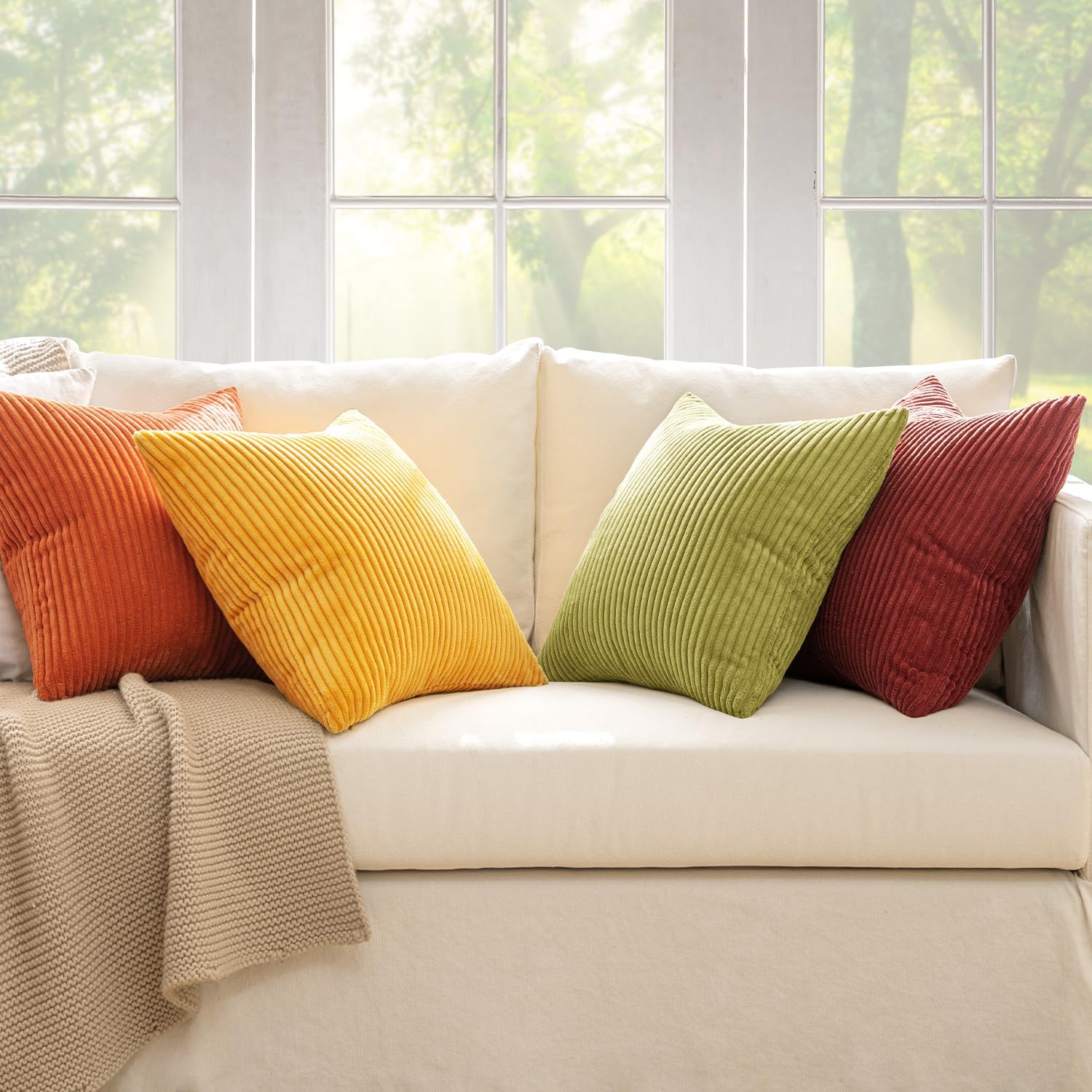 Miulee Decorative Throw Pillow Covers 18x18 Inch Set of 4, Vibrant Cushion Covers Vintage Retro Home Fall Decor Mix and Match Color Clash D…