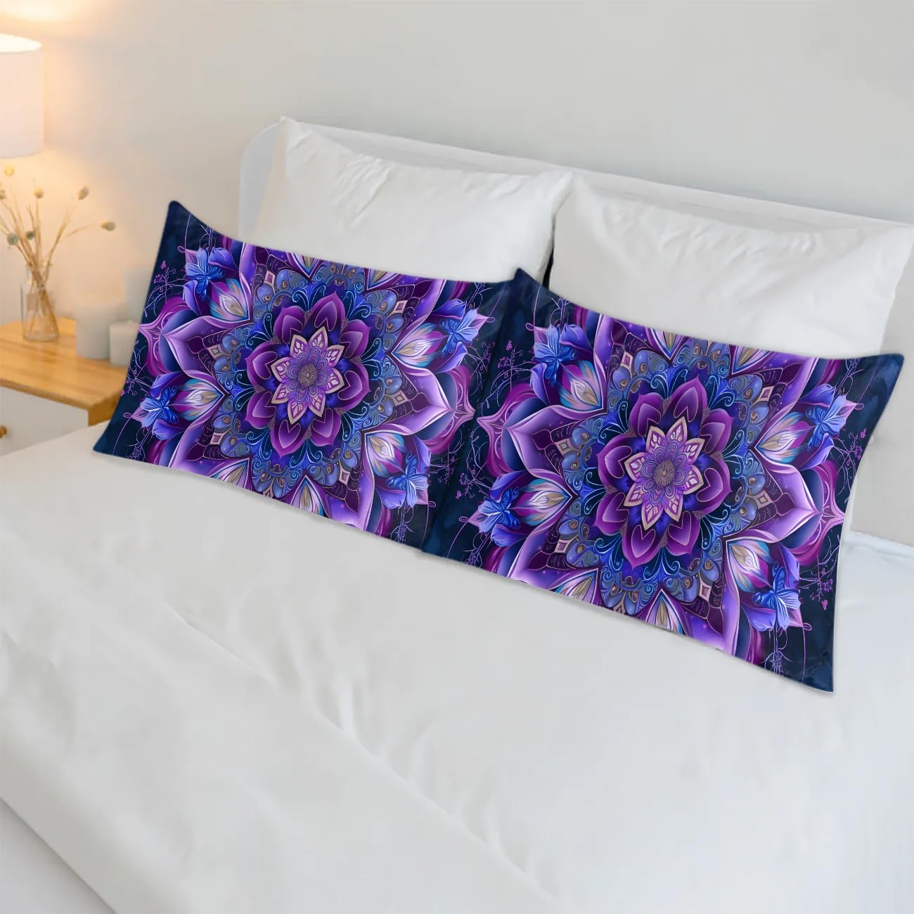 Satin Silk Pillowcase for Hair and Skin Ethnic Mandala Pillow Cases Standard Size Soft Silk Pillow Case with Envelope Closure Print Satin…