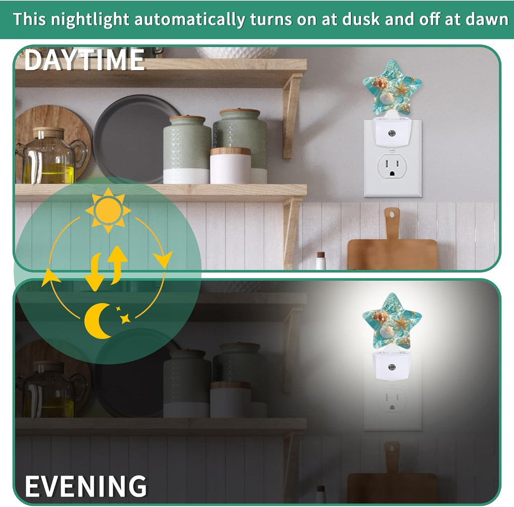 Ocean Beach Starfish Seashells Star Night Light Plug in, Soft Glow Night Light for Kids Bedroom Nursery, Gentle Warm Light for Sleep…