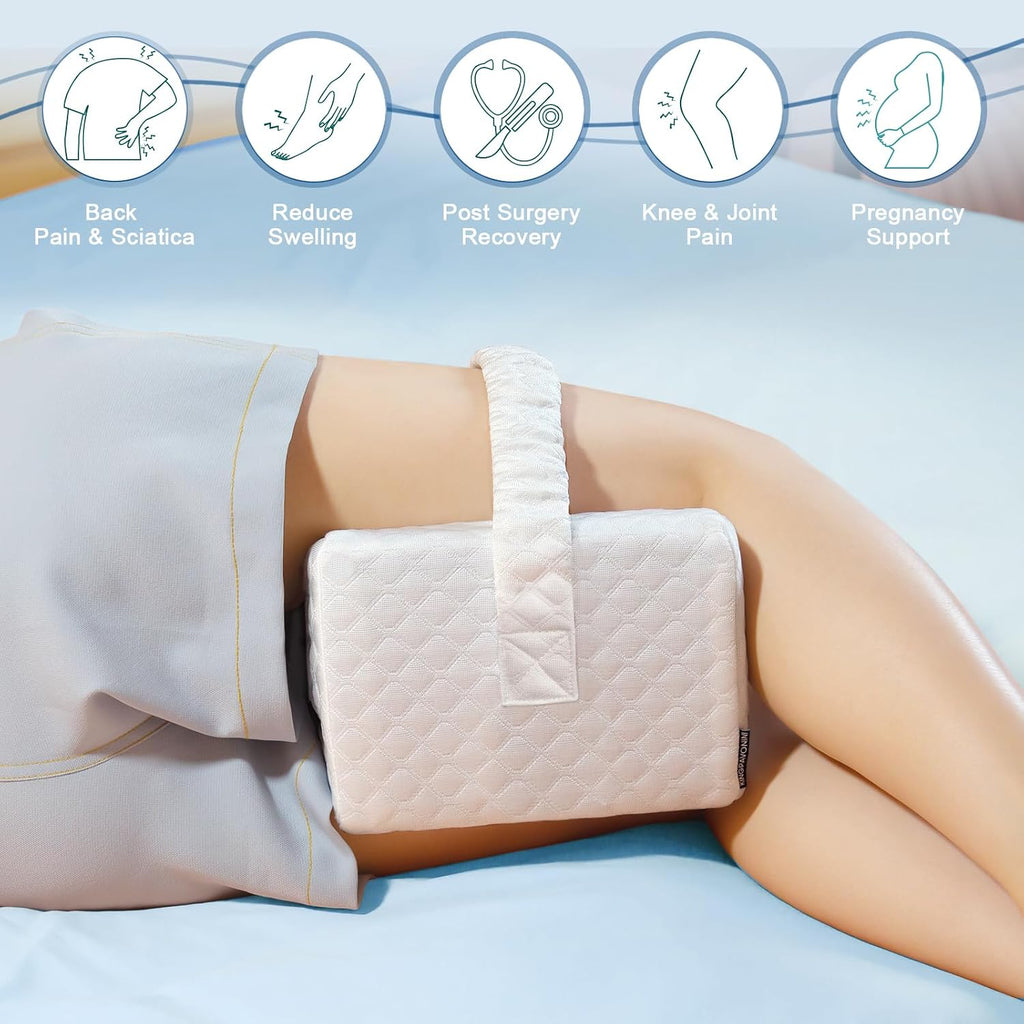 KingPavonini Cooling Knee Pillow for Side Sleepers, Gel Memory Foam Leg Pillows for Side Sleeping with Ice Silk Cover and Strap, Knee Pillo…