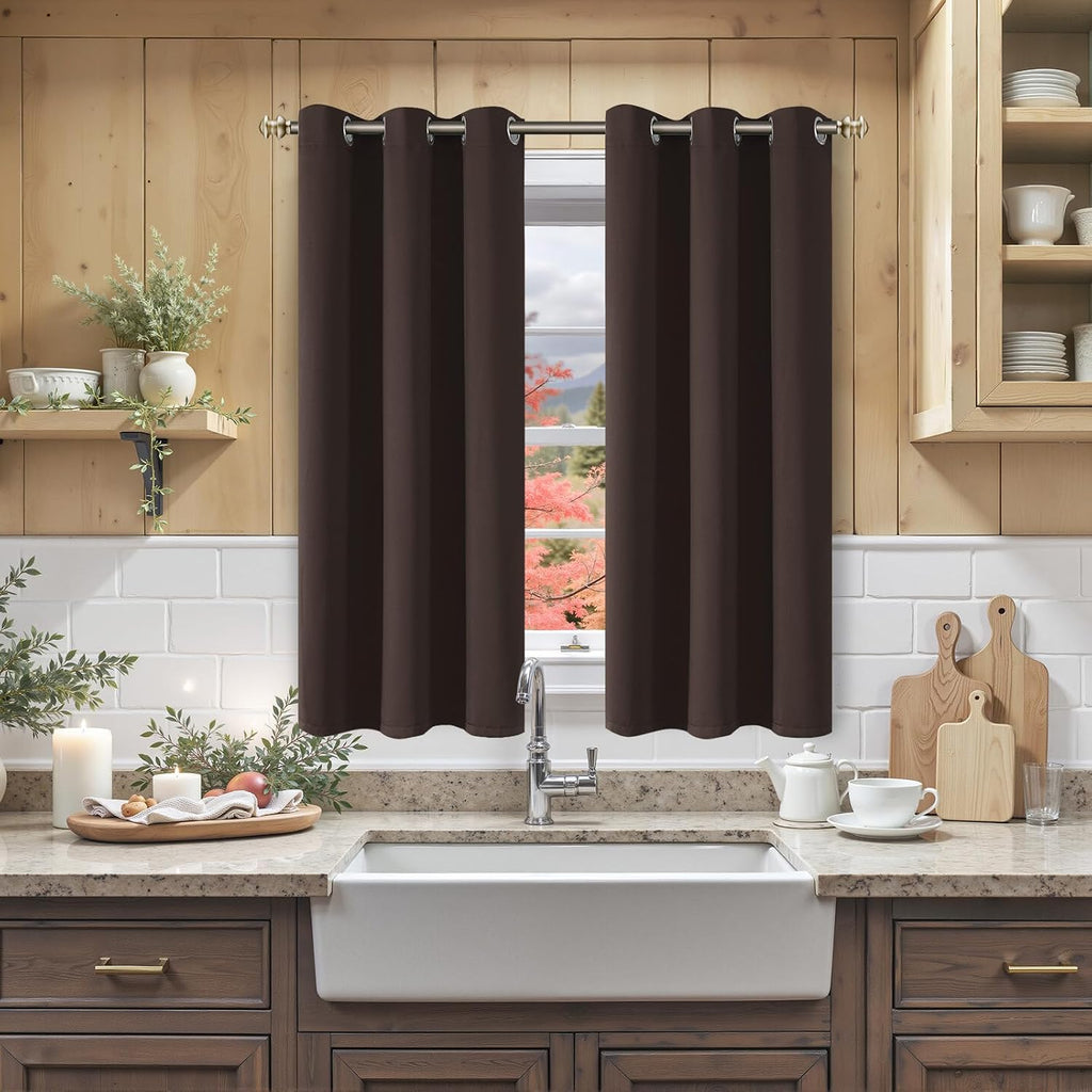 YoungsTex Brown Blackout Curtains 45 Inches Length for Bedroom Kitchen Window - Short Thermal Insulated Drapes with Grommet Room Darkening…