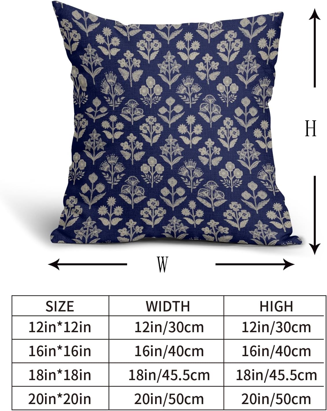 Navy Blue Floral Block Print Pillow Covers 18x18 Inch Set of 2, Vintage Flower Pattern Decorative Throw Pillowcases Outdoor Farmhouse…