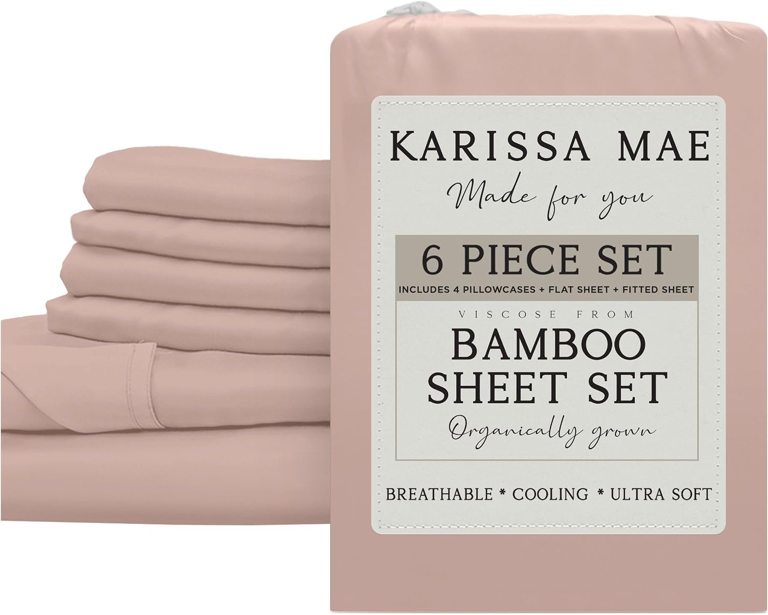 KARISSA MAE 6 Piece Pure Viscose from Bamboo King Size Sheet Set | 100% FSC Certified | Luxuriously Soft | Cooling | 18" Deep Pocket…