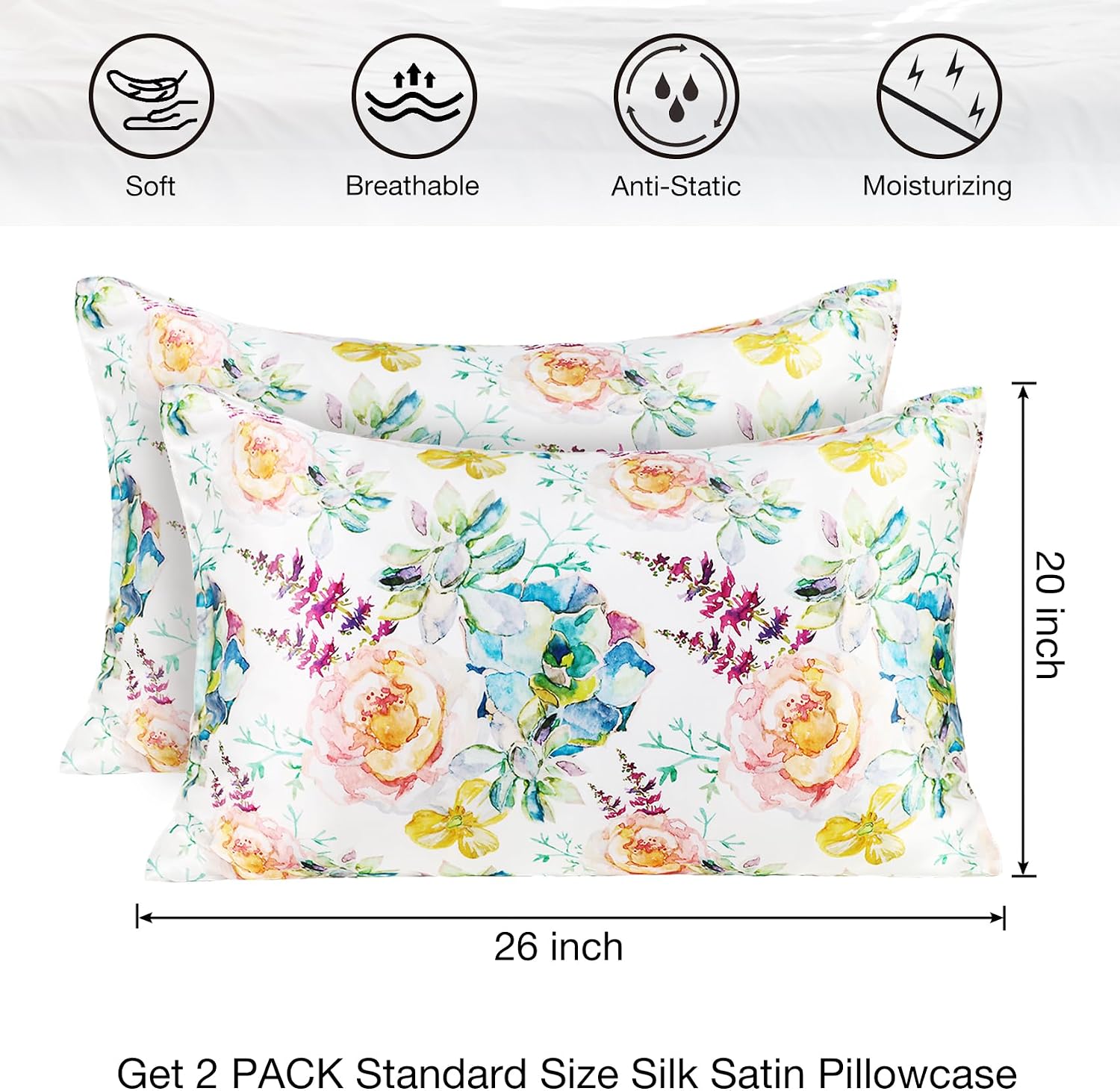 MANSPHIL Pink Floral Silk Pillow Cases, 2 Pack Standard Reversible Satin Pillowcase for Hair and Skin Envelope Closure, 22 Momme 6A Grade…