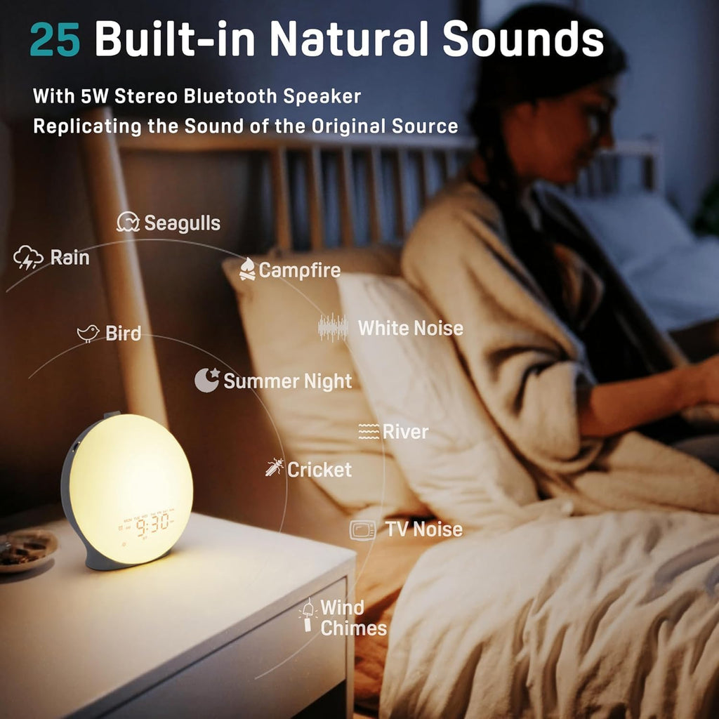JALL Sunrise Alarm Clock White Noise Machine with 25 Nature Sleep Sounds, Fully Dimmable Clock for Bedrooms, Heavy Sleepers & Kids, 17…