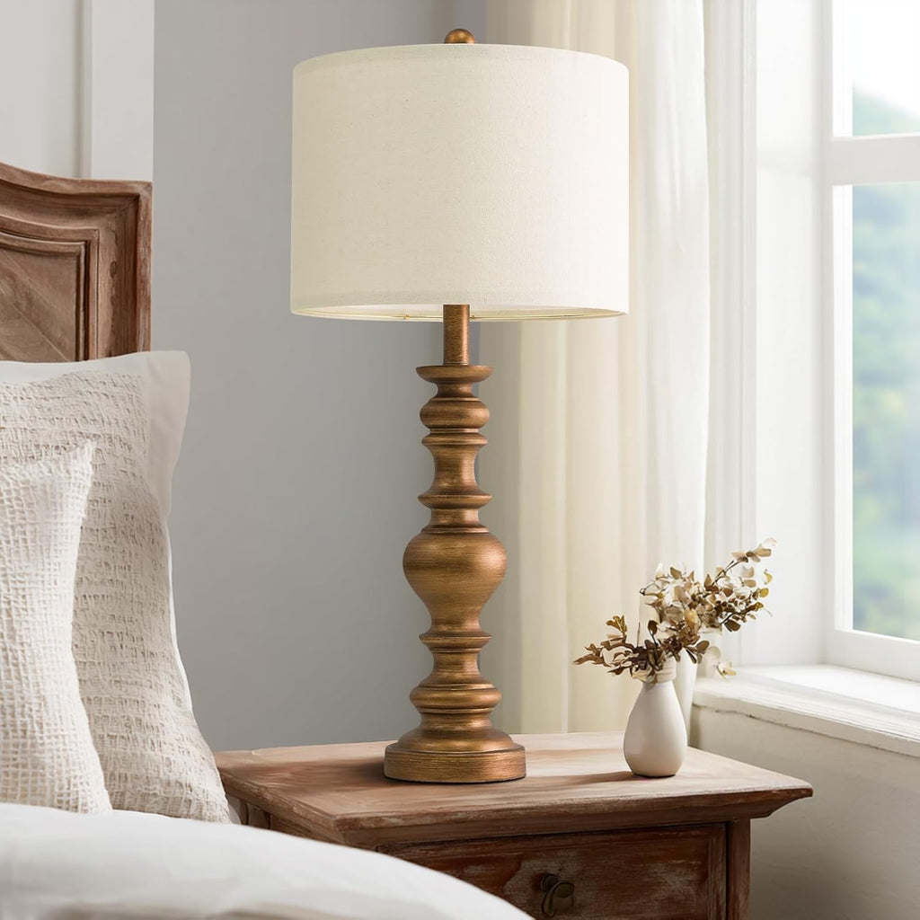 BOBOMOMO 27" Antique Gold Table Lamps Set of 2, Elegant Large Resin Lamps with Linen Shades, Gold Traditional Lamps for Bedroom, Living…