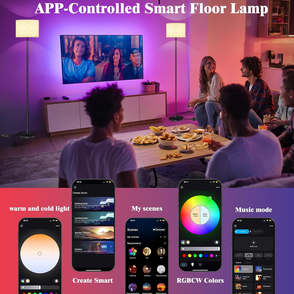 Qaubauyt Smart LED Floor Lamp with APP Control & RGB Colors - Dimmable Standing Lamp for Living Room, Bedroom, Gaming - Remote, Timer, 9W…