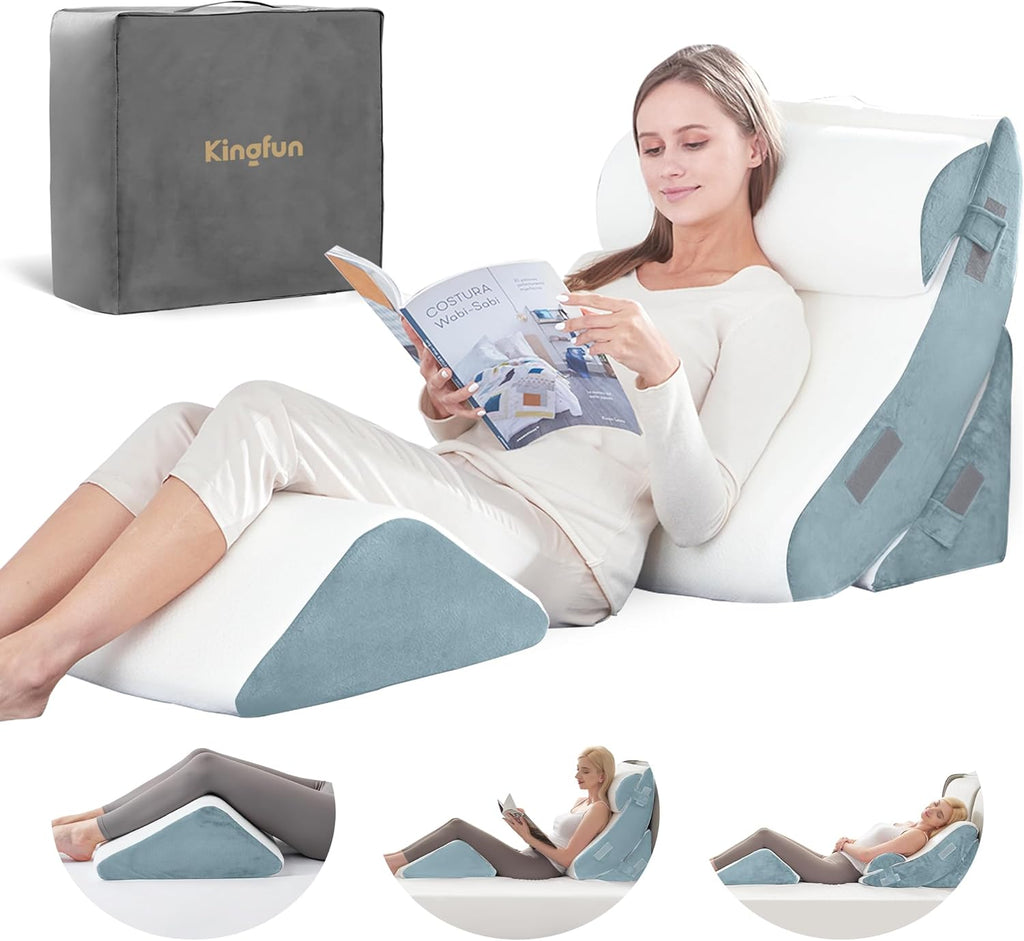 KINGFUN-Anexcitingoption Kingfun 4PCS Orthopedic Bed Wedge Pillow Set for After Surgery, Memory Foam Support Pillow for Back, Neck and Leg…