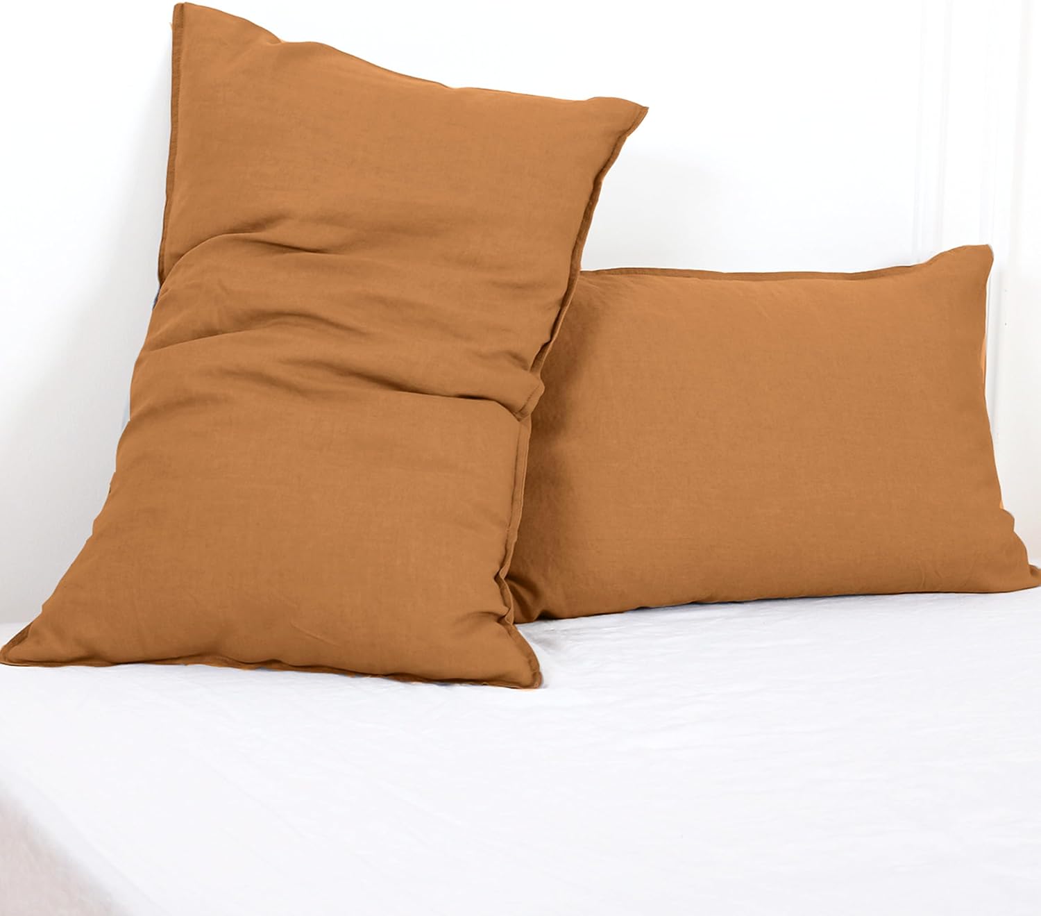 Simple&Opulence 100% Linen Pillowcases Basic Style Solid Color Set of 2, Queen Size Stone Washed Flax Pillow Cover Envelope Closure…