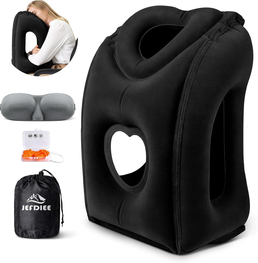 Travel Pillow, Inflatable Airplane Pillow for Sleeping to Avoid Neck and Shoulder Pain, Supports Head and Chin Used for Airplane, Car, Bus…