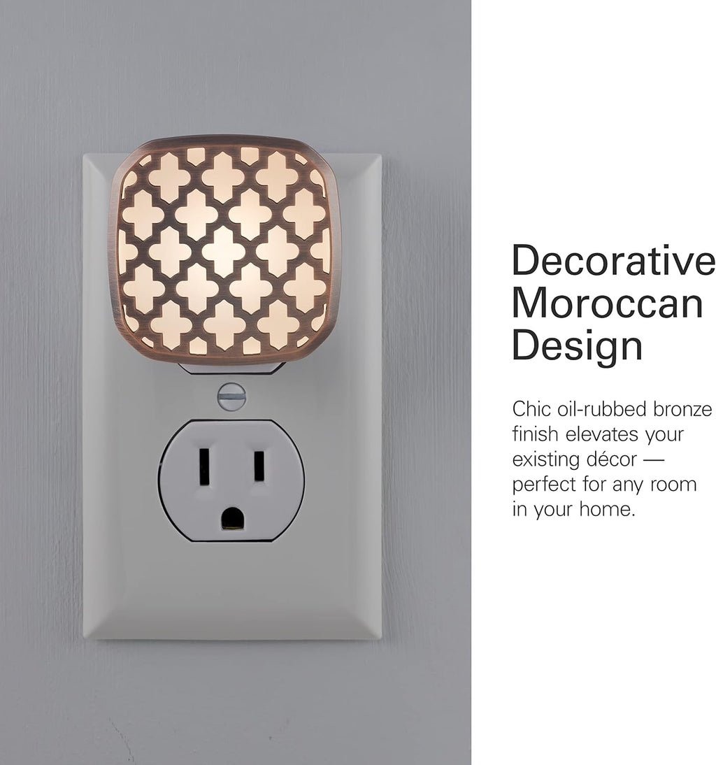 Lights by Night Decorative LED Night Light, Oil-Rubbed Bronze Moroccan Design, Plug-in, Dusk to Dawn Sensor, UL-Certified, Home Decor…
