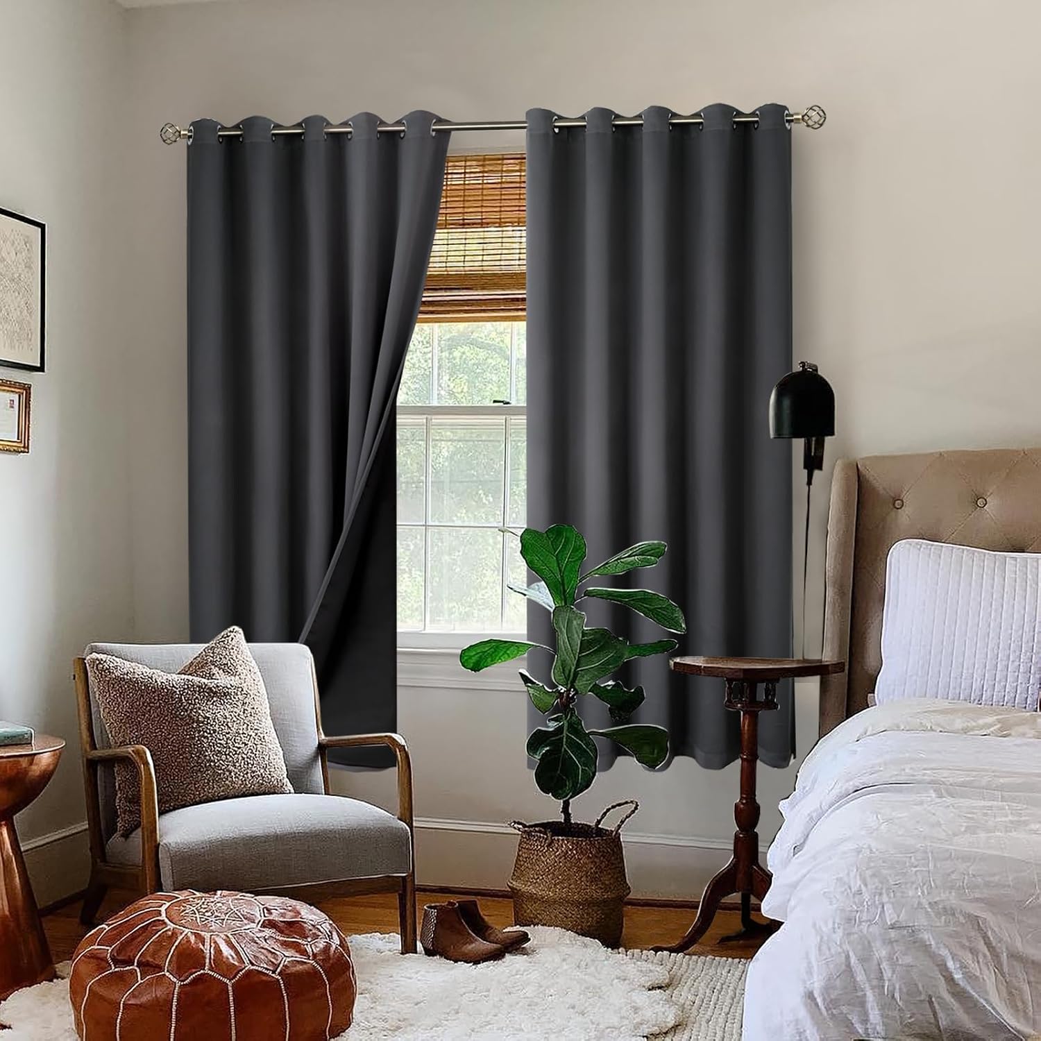 BGment Thermal Insulated 100% Blackout Curtains for Bedroom with Black Liner, Double Layer Full Room Darkening Noise Reducing Grommet Curta…