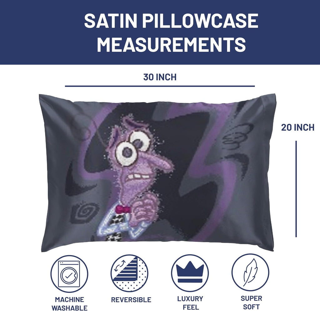 JayFranco Disney Pixar Inside Out Fear Satin Pillowcase - Standard Size 20x30 Inch Silky Soft Dark Grey Pillow Cover 30 inch Grey