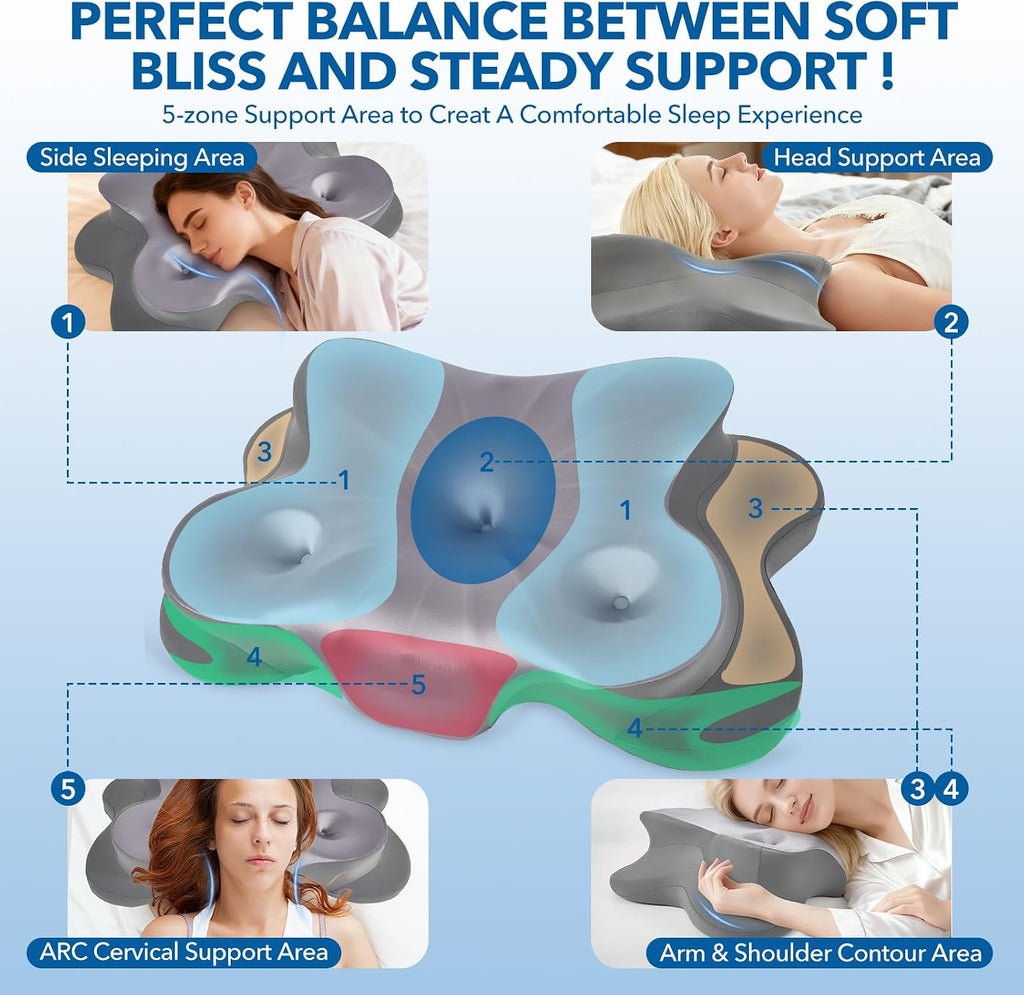 Famkcy Cervical Pillow for Neck, Ergonomic Memory Foam Pillow with Ice Silk Pillowcase, Adjustable Contour Neck Support Pillow for Side Ba…