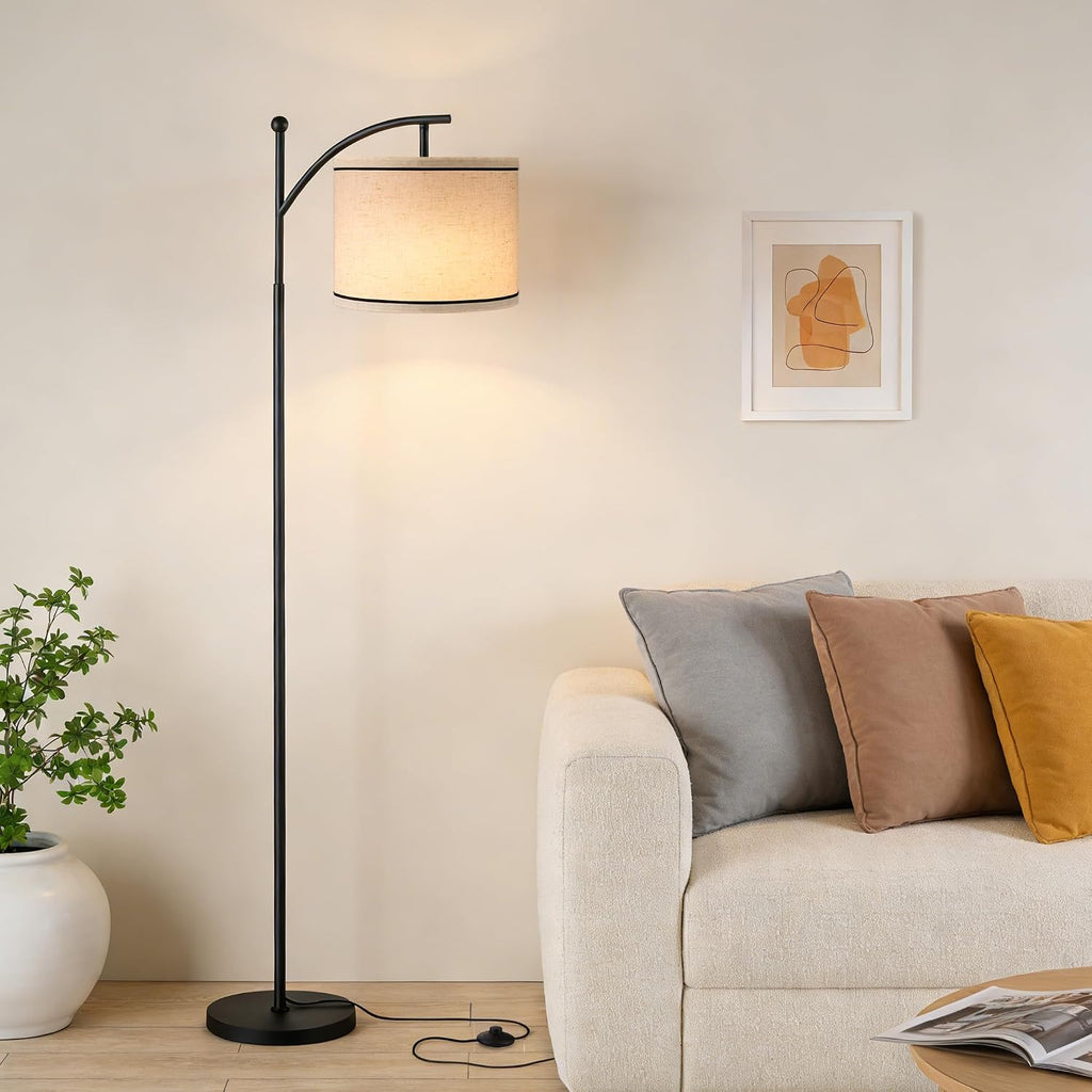 Ambimall 60" Floor Lamp for Living Room with 3 Color Temperatures, Beige Lampshade with Black Stripes, Tall Lamp for Bedroom Office, 9W…