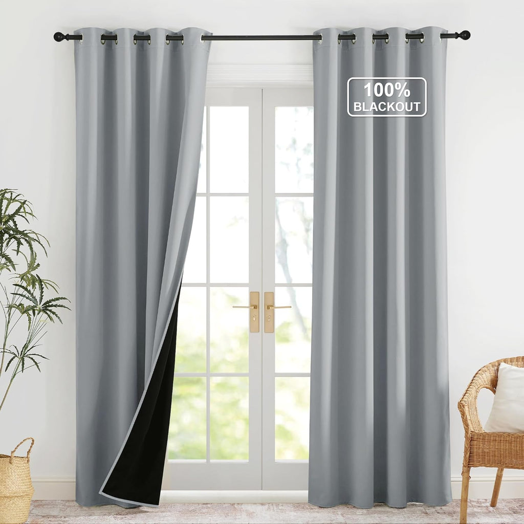 NICETOWN Grey Blackout Curtains for Bedroom 52 X 84 Inch Long 2 Panels Set Light Room Darkening Plylux Drapes for Living Room, Soundproof…