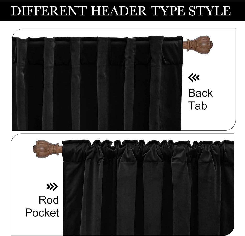 Rybhome RYB HOME Black Velvet Curtains 84 inches - Blackout Heavy Duty Curtains Soft Luxury Back Tap Window Covering Privacy Protection for…