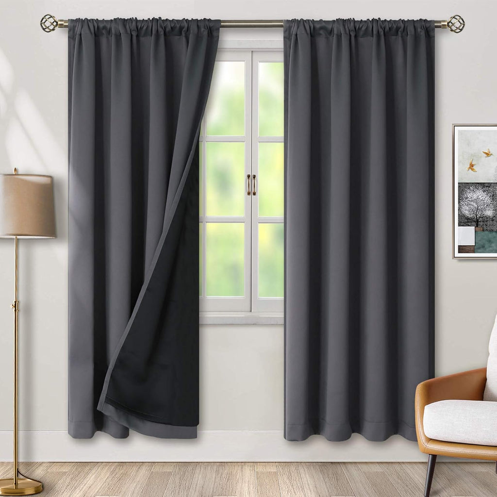 BGment Thermal Insulated 100% Blackout Curtains for Bedroom with Black Liner, Double Layer Full Room Darkening Noise Reducing Rod Pocket…