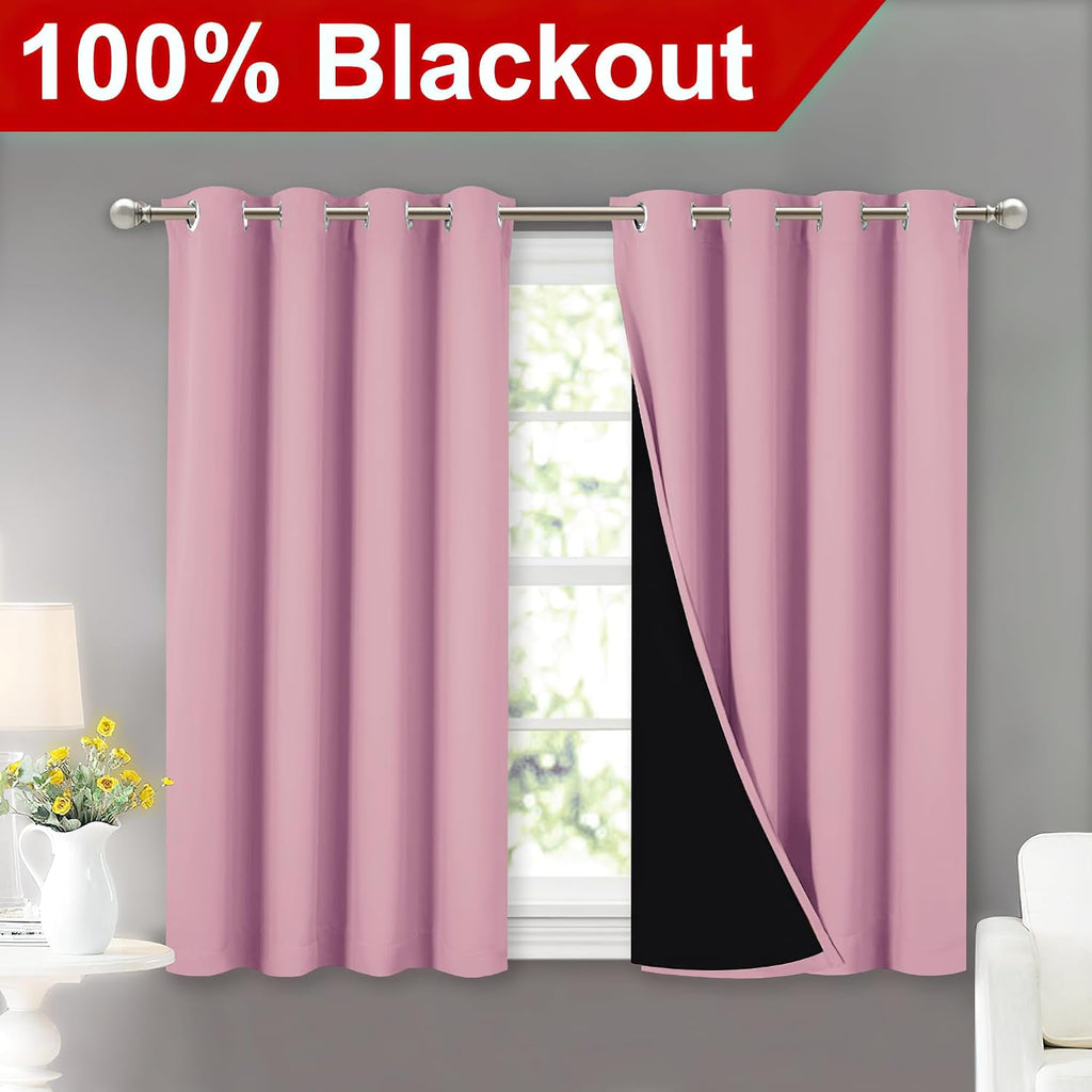 Nicetown 100% Blackout Curtains with Black Liners, Thermal Insulated Full Blackout 2-Layer Lined Curtains, Energy Efficiency Window Draperi…
