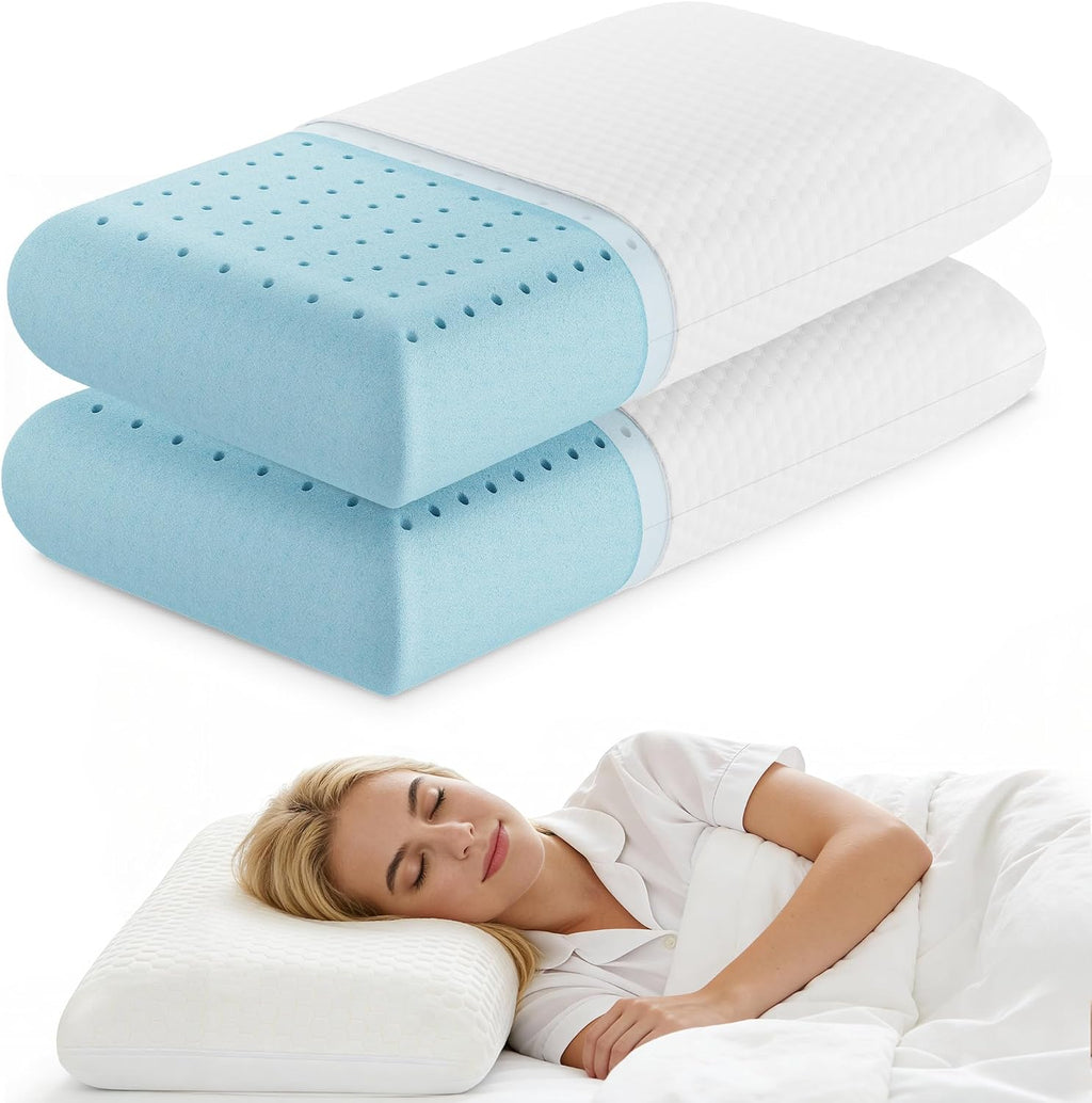 Sweetcrispy Back and Side Sleeper Support, White Gel Cooling Memory Foam Pillows for Sleeping, Bed Pillows for Adults with Breathable Mesh…