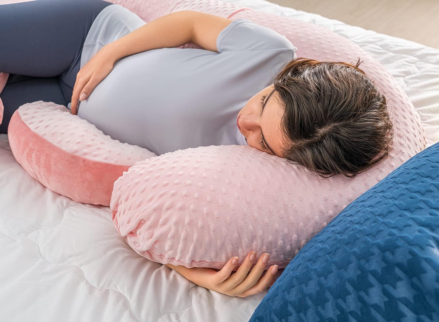 Queenrose QUEEN ROSE Pregnancy Pillows - E Shaped Pregnancy Pillows for Sleeping, Detachable Body Pillow for Pregnant Side Sleeper, Pink Ve…