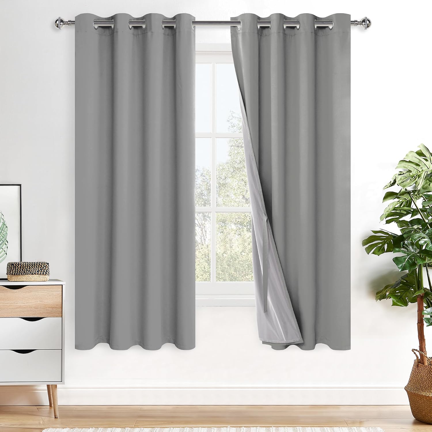 Xwzo Full Shading Blackout Curtains 72 Inches Length - Heat and Light Blocking Ring Top Window Drapes with Black Liner Backing for Bedroom…