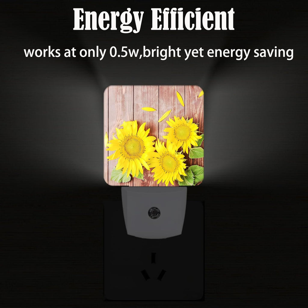 Vintage Wooden Sunflower Night Light, Plug Into Wall with Dusk to Dawn Light Sensors, Warm Nightlights for Bedroom, Bathroom, Hallway…