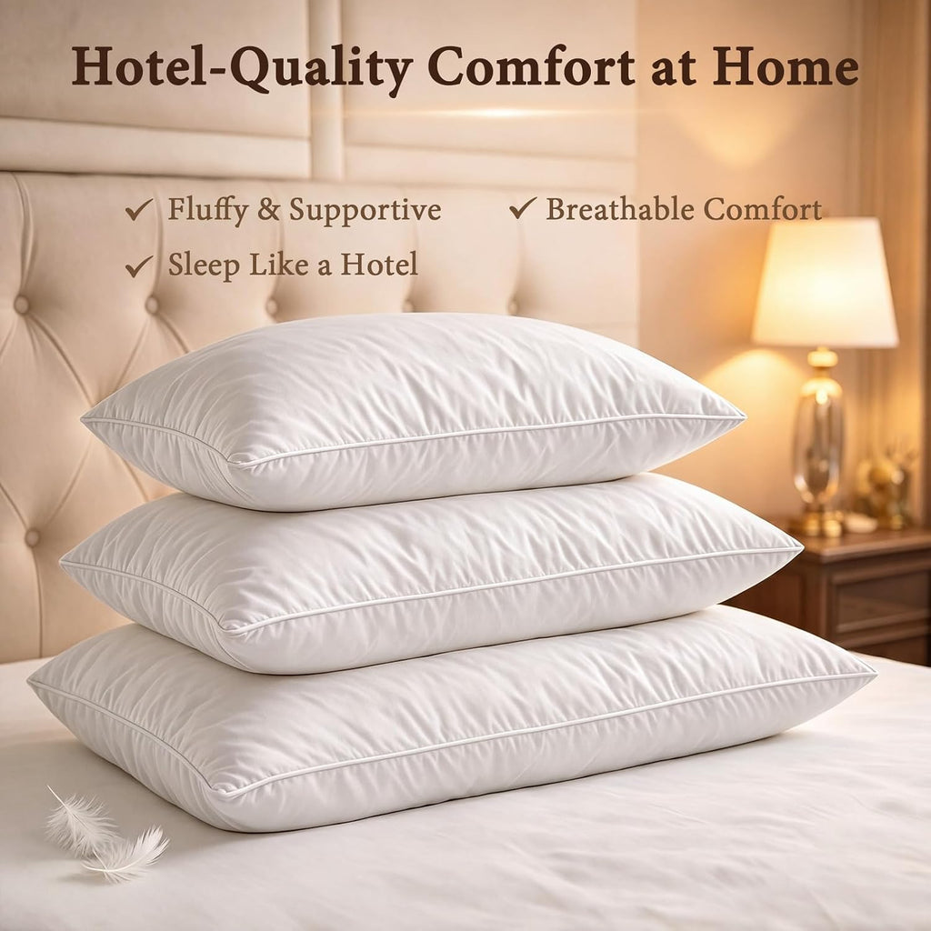 BHZ Goose Down Feather Pillows Queen Size - Hotel Collection Bed Pillows for Sleeping Medium Firm Soft Support Pillow for Side and Back…