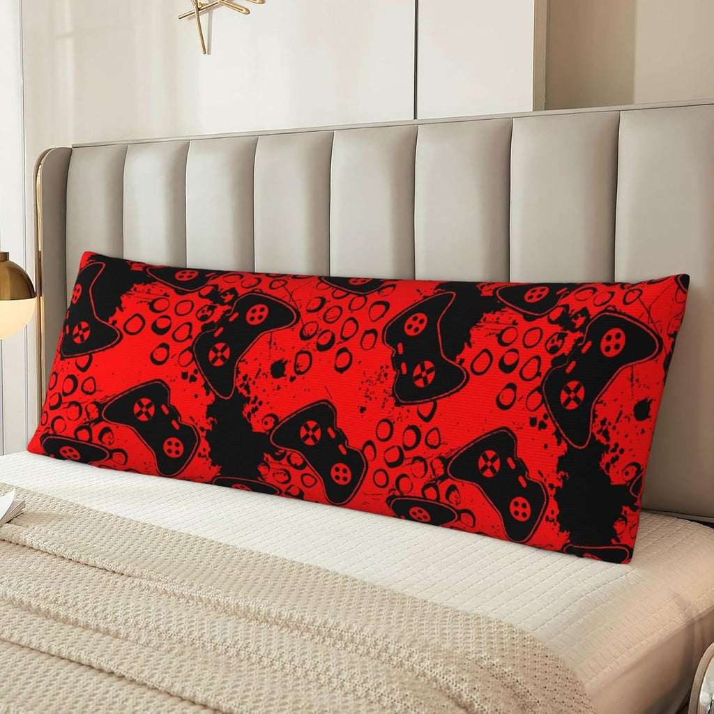 Sovvin Video Game Controller Red Background Body Pillow Cover Long Pillow Case with Zipper Decorative Soft Cushion Bedding Pillowcas…